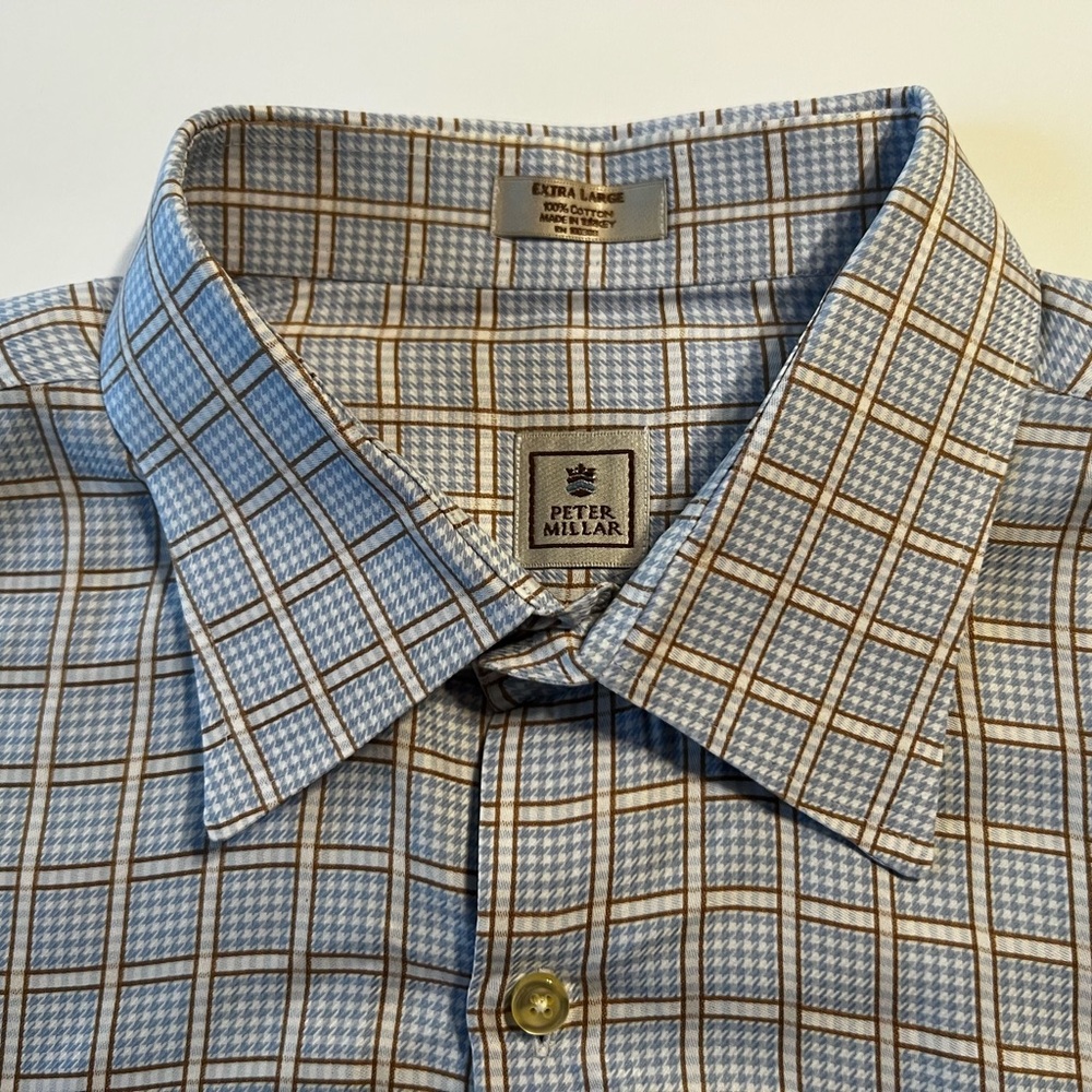 PETER MILLAR Size XL Mens Blue Stripe 100% Cotton, Long Sleeve Button Front Shrt